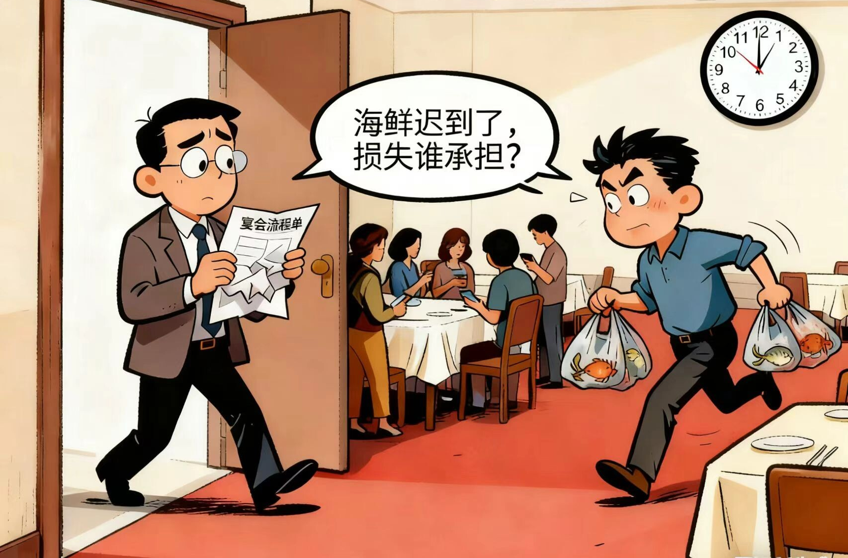 宴席訂購(gòu)的海鮮遲到，誰(shuí)買(mǎi)單？