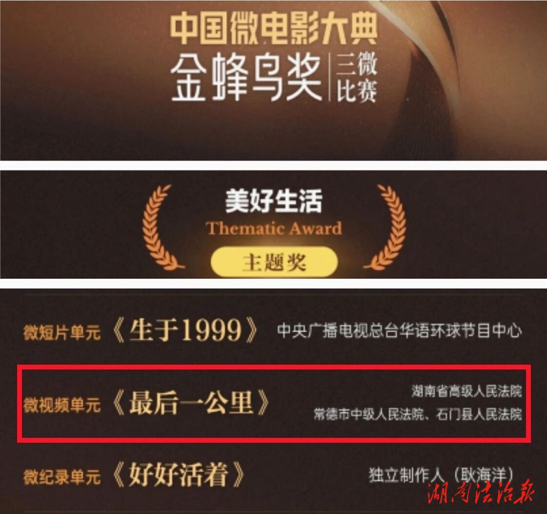 常德法院4部作品荣获中国微电影大典“金蜂鸟奖”