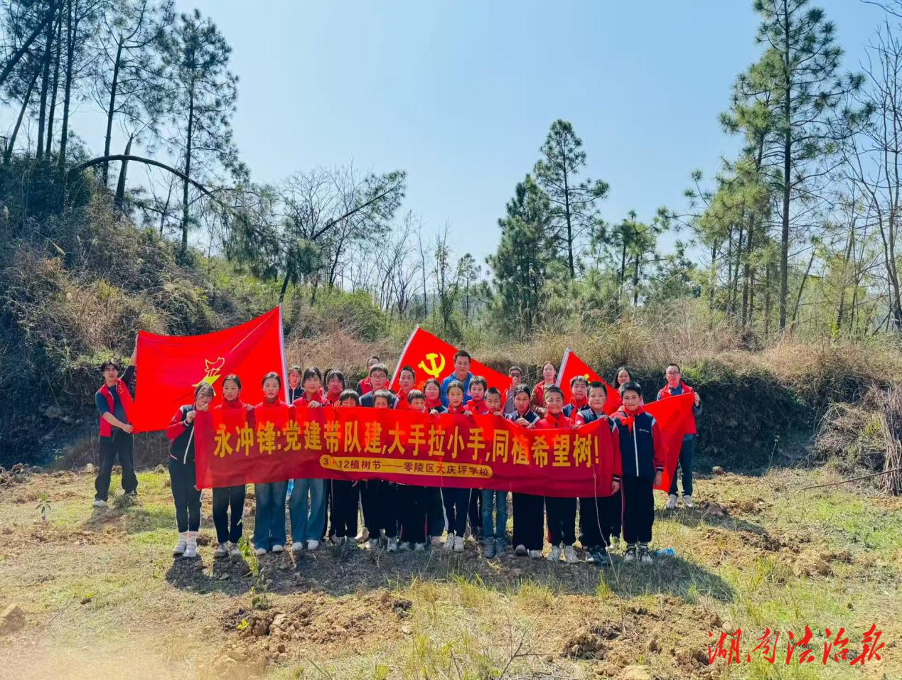 零陵区大庆坪学校：党建引领“永冲锋”，植树添绿育新人