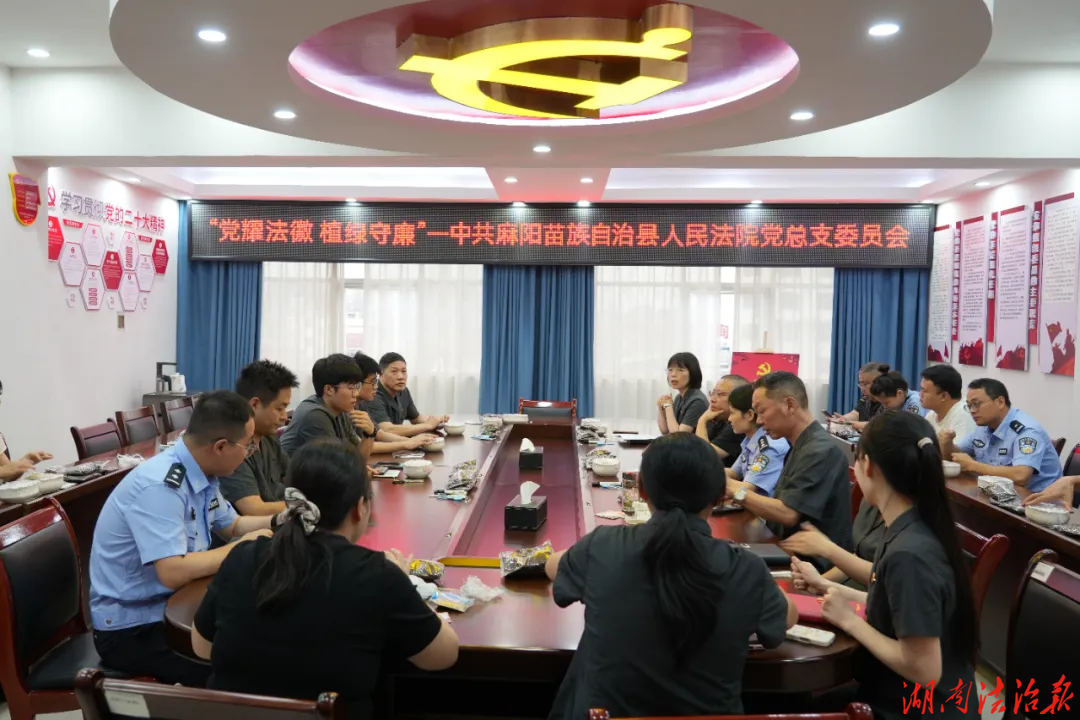 麻阳法院创新开展“党耀法徽·植绿守廉”主题党日，以绿植微景观践行“长寿天平”司法理念