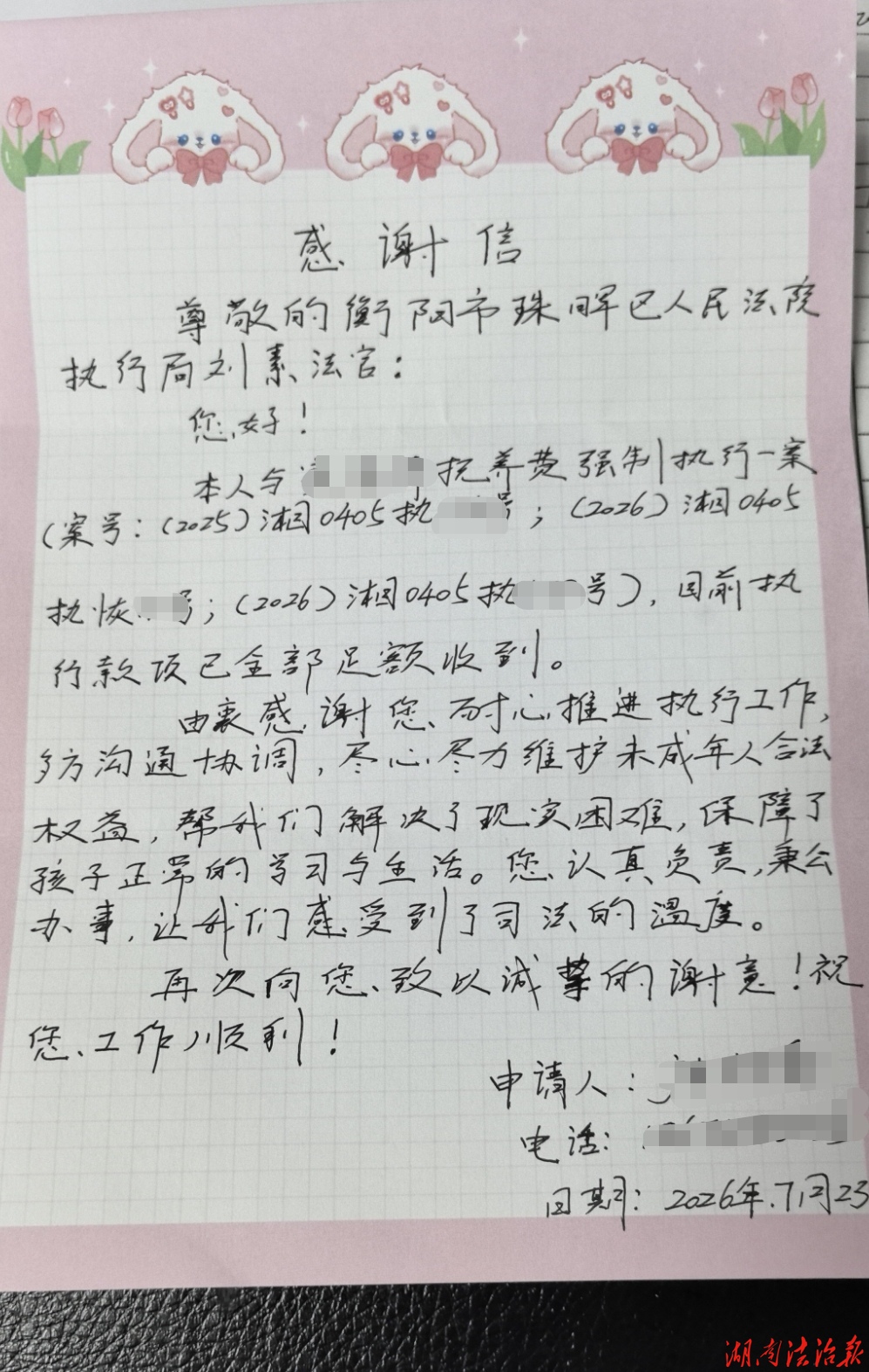 “孩子的抚养费已全部足额收到”——一封感谢信背后的千里执行